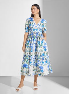 Hope & Ivy Puff Sleeve V-Neck Midi Dress  - Image 4