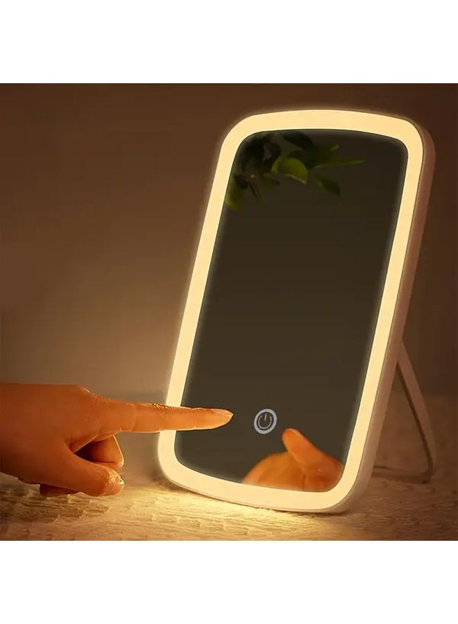 A Portable White LED Makeup Mirror With Light 3 Lighting Modes Dry Battery Powered Travel Makeup Mirror For Bedroom Dorm Desk Touch Switch Folding - Image 3