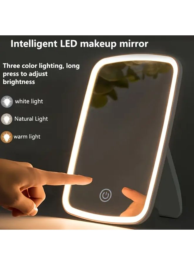 A Portable White LED Makeup Mirror With Light 3 Lighting Modes Dry Battery Powered Travel Makeup Mirror For Bedroom Dorm Desk Touch Switch Folding - Image 1