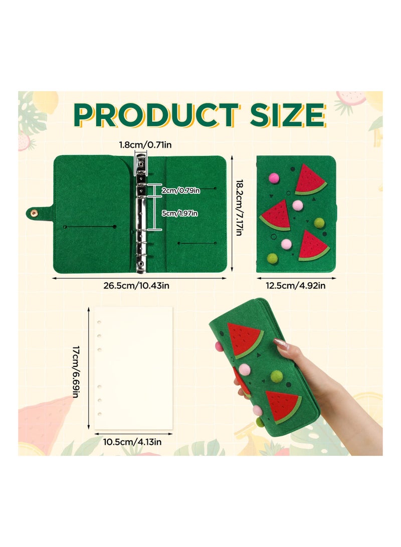 Generic Cute A6 Refillable 6-Ring Binder Cover with 80 Filler Papers, Soft Felt Protector, Snap Button Closure, Ideal for 6-Hole Planner Pages, Perfect for Students, 3D Watermelon Design.  - Image 5