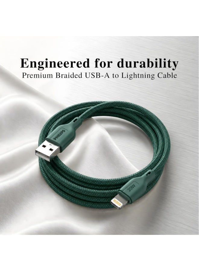 PHILIPS USB Type-A to Lightning Fast Charging Cable, 20W Fast Charging, MFi Certified, Nylon Braided, 1m, Crystal Teal, DLC4130VT/94 green - Image 5