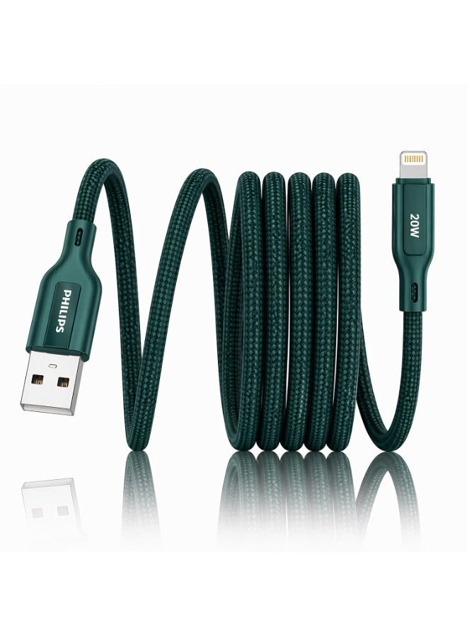 PHILIPS USB Type-A to Lightning Fast Charging Cable, 20W Fast Charging, MFi Certified, Nylon Braided, 1m, Crystal Teal, DLC4130VT/94 green - Image 1