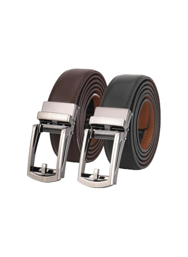 بروماس قطعتان من أحزمة السقاطة الجلدية للرجال، حزام سقاطة من الجلد الطبيعي، أحزمة بإبزيم بسقاطة أوتوماتيكية لبدلات الجينز الكاجوال والعمل باللون الأسود والقهوة، 130 - Image 1