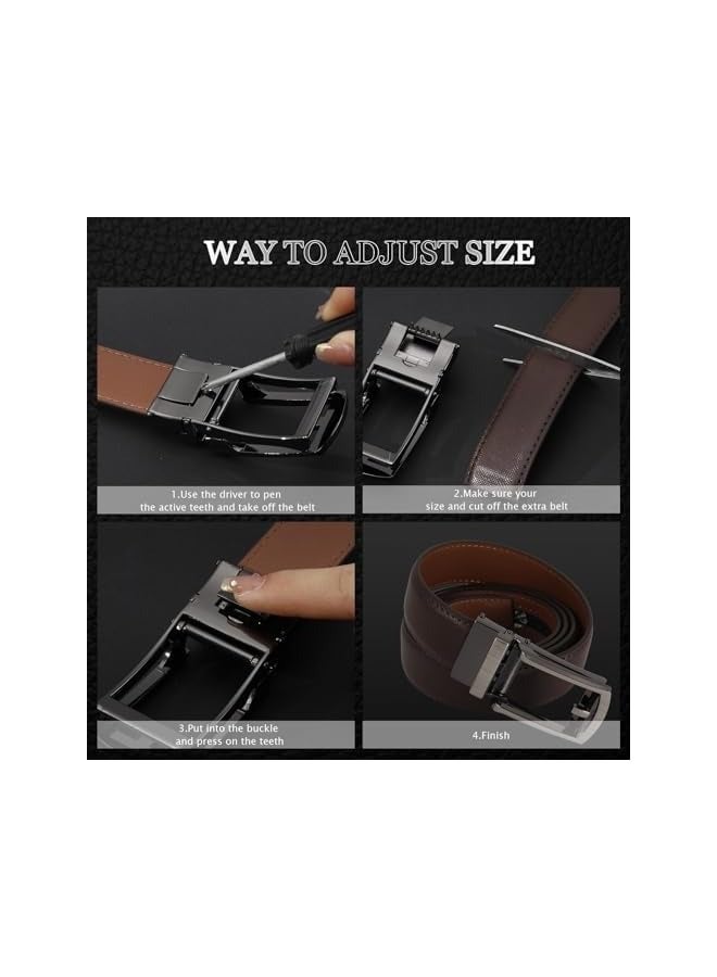 بروماس قطعتان من أحزمة السقاطة الجلدية للرجال، حزام سقاطة من الجلد الطبيعي، أحزمة بإبزيم بسقاطة أوتوماتيكية لبدلات الجينز الكاجوال والعمل باللون الأسود والقهوة، 130 - Image 3