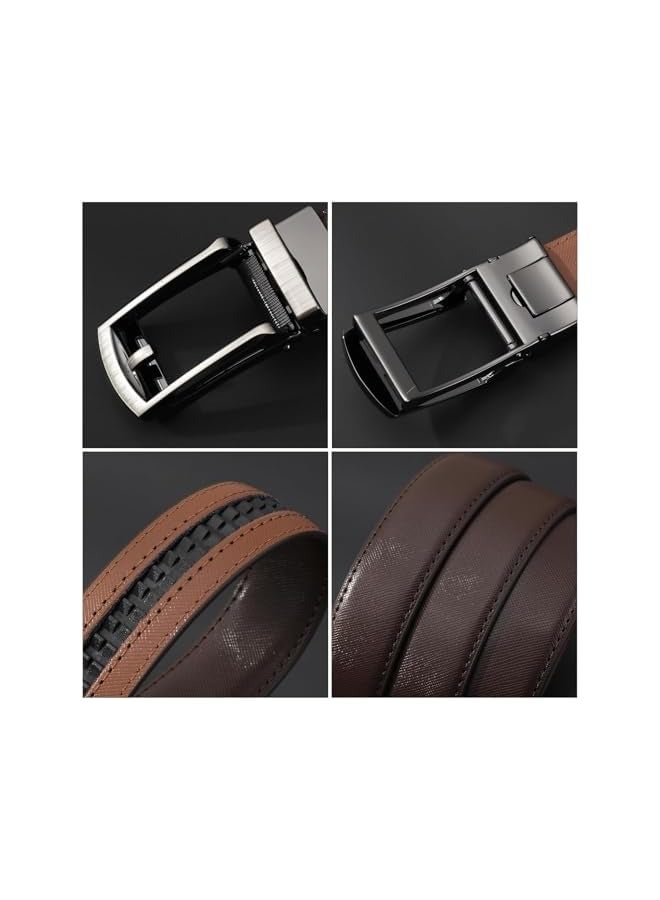 بروماس قطعتان من أحزمة السقاطة الجلدية للرجال، حزام سقاطة من الجلد الطبيعي، أحزمة بإبزيم بسقاطة أوتوماتيكية لبدلات الجينز الكاجوال والعمل باللون الأسود والقهوة، 130 - Image 4