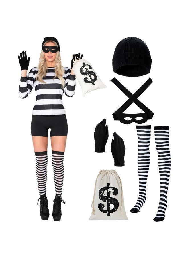 Spooktacular Creations Adult Women Robber Costume, Bank Robber Costume Woman for Halloween, Black + White, Medium - Image 1
