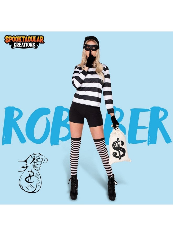 Spooktacular Creations Adult Women Robber Costume, Bank Robber Costume Woman for Halloween, Black + White, Medium - Image 2