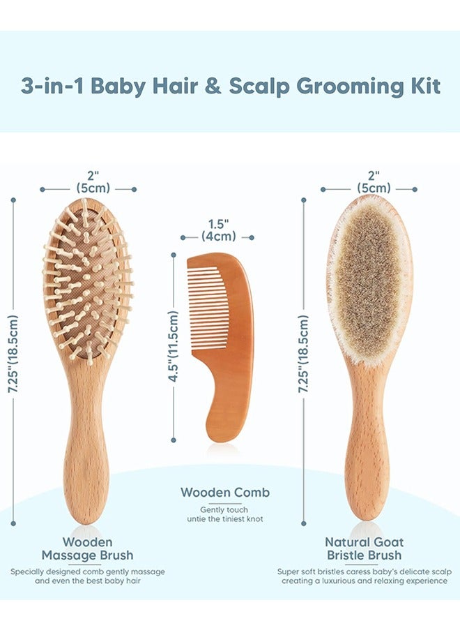 Baby Hair Brush and Comb Set, 4 Pcs Newborn Hair Brush with Soft Bristle, Natural Goat Hair and Wood Baby Cradle Cap Comb for Newborns  Toddlers, Newborn Baby Essentials, Perfect Registry Gift - Image 3