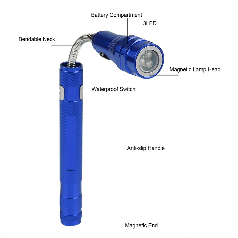 Multi function Mini Flexible Telescopic LED Flashlight Rotatable Torch with Magnetic End (Blue) - Image 3