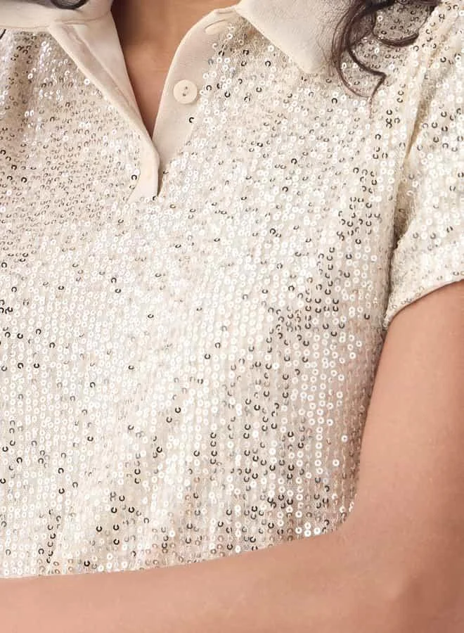 2Xtremz 2Xtremz Glitter Embellished Collared Top