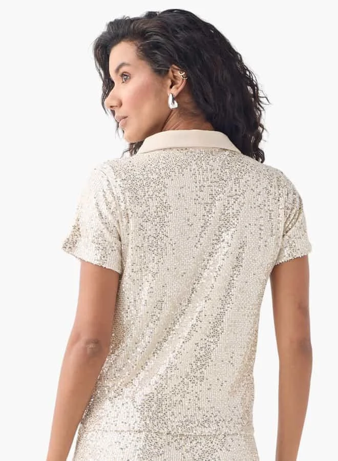 2Xtremz 2Xtremz Glitter Embellished Collared Top