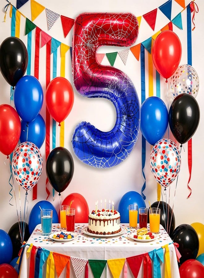 OUYANS 40 Inches Spiderweb Number Foil Balloon Birthday Decoration Spider Theme Red and Blue Party Decoration Latex Balloon for Spider Party Birthday Anniversary Party Supplies (Number 5) - Image 3