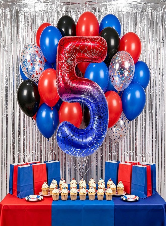 OUYANS 40 Inches Spiderweb Number Foil Balloon Birthday Decoration Spider Theme Red and Blue Party Decoration Latex Balloon for Spider Party Birthday Anniversary Party Supplies (Number 5) - Image 4