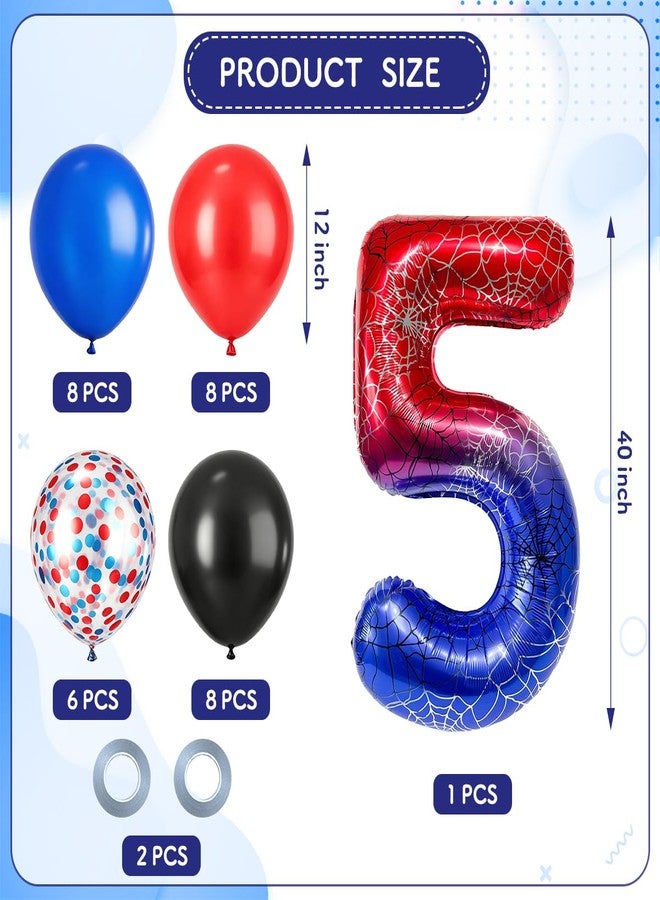 OUYANS 40 Inches Spiderweb Number Foil Balloon Birthday Decoration Spider Theme Red and Blue Party Decoration Latex Balloon for Spider Party Birthday Anniversary Party Supplies (Number 5) - Image 2