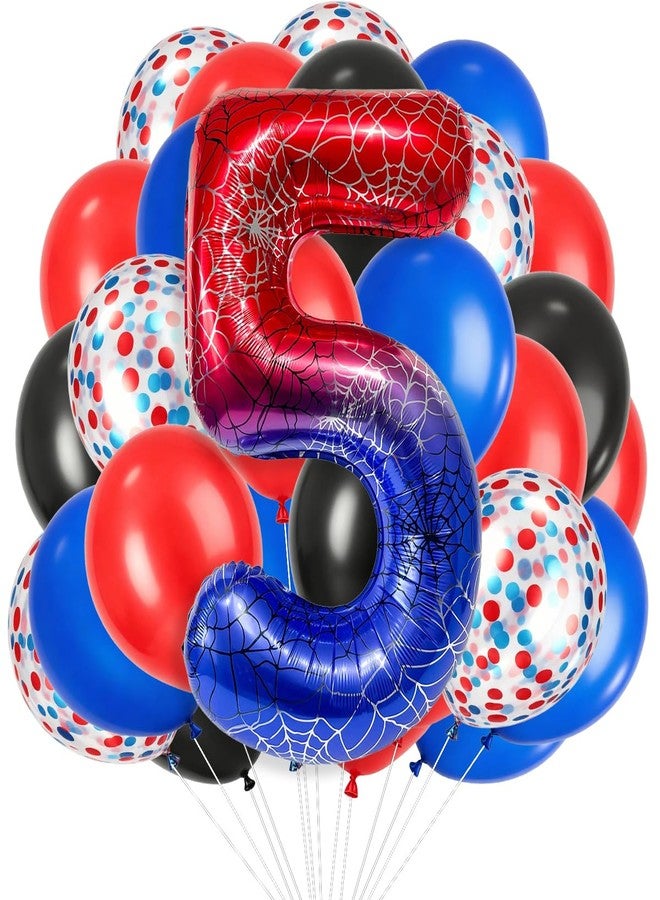 OUYANS 40 Inches Spiderweb Number Foil Balloon Birthday Decoration Spider Theme Red and Blue Party Decoration Latex Balloon for Spider Party Birthday Anniversary Party Supplies (Number 5) - Image 1