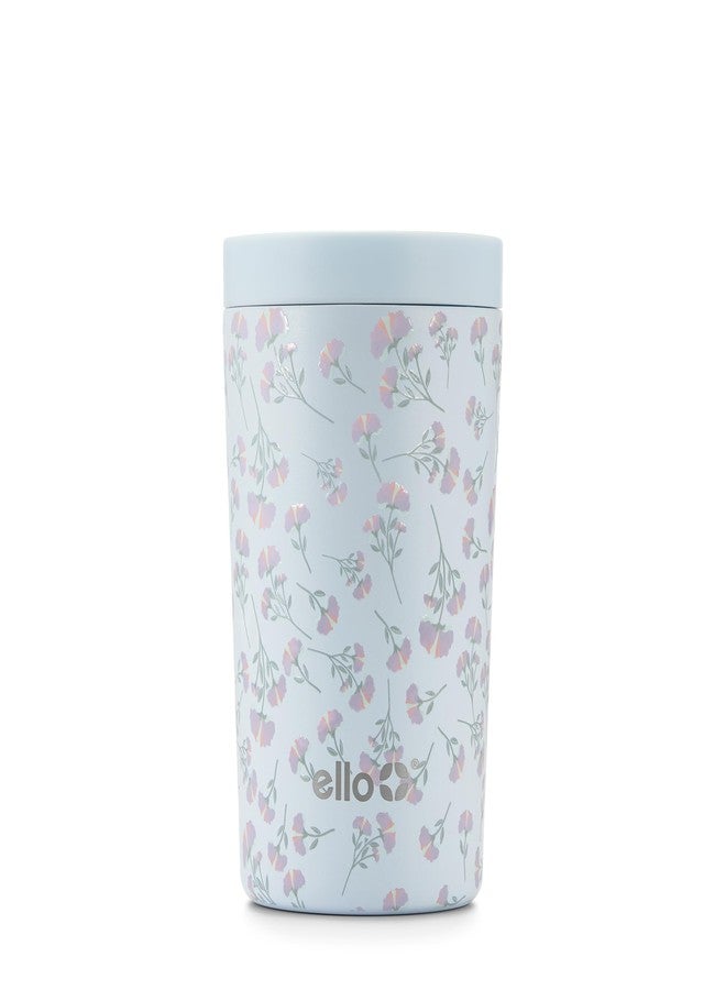 Ello Jones 11oz Insulated Stainless Steel Travel Mug with Leak-Proof Slider Lid, Single Serve Small Coffee Tumbler, Keeps Drinks Hot 3 Hours Cold 8 Hours, BPA-Free, Serene Blooms - Image 1
