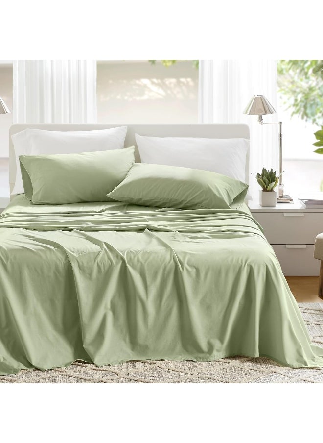 Comfort Spaces Comfort Spaces 100% Cotton Sheets Queen, Breathable & Soft Cotton Sheets, Naturally Cool Cotton Bed Sheets with 14" Elastic Pocket Fits up to 16" Mattress, All Seasons Sheet Set, Sage Green 4 Piece  - Image 1