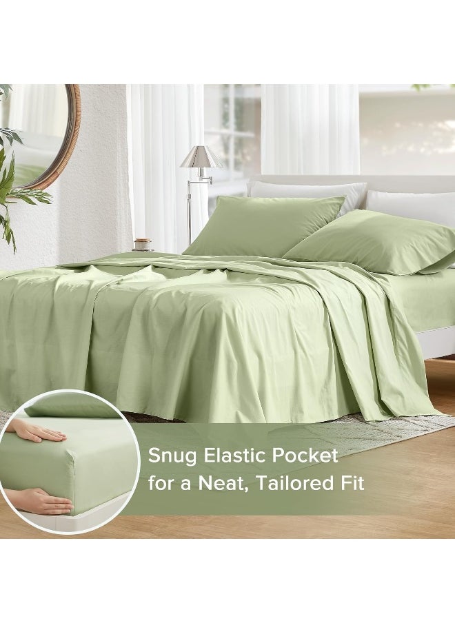 Comfort Spaces Comfort Spaces 100% Cotton Sheets Queen, Breathable & Soft Cotton Sheets, Naturally Cool Cotton Bed Sheets with 14" Elastic Pocket Fits up to 16" Mattress, All Seasons Sheet Set, Sage Green 4 Piece  - Image 4