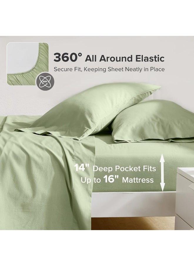 Comfort Spaces Comfort Spaces 100% Cotton Sheets Queen, Breathable & Soft Cotton Sheets, Naturally Cool Cotton Bed Sheets with 14" Elastic Pocket Fits up to 16" Mattress, All Seasons Sheet Set, Sage Green 4 Piece  - Image 2