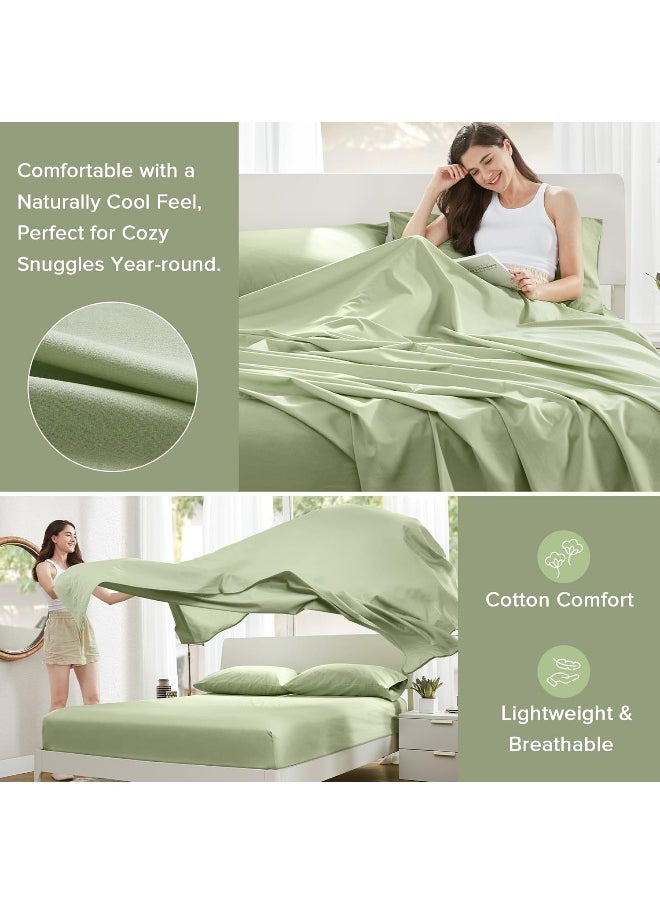 Comfort Spaces Comfort Spaces 100% Cotton Sheets Queen, Breathable & Soft Cotton Sheets, Naturally Cool Cotton Bed Sheets with 14" Elastic Pocket Fits up to 16" Mattress, All Seasons Sheet Set, Sage Green 4 Piece  - Image 3