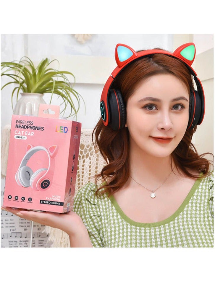 Cat BT True Wireless Over-Ear Headphones for Kids & Adults,  Wireless Foldable & Wired Multi-Function LED Light Up Over Ear Headphones with Mic and Volume Control  - Image 4