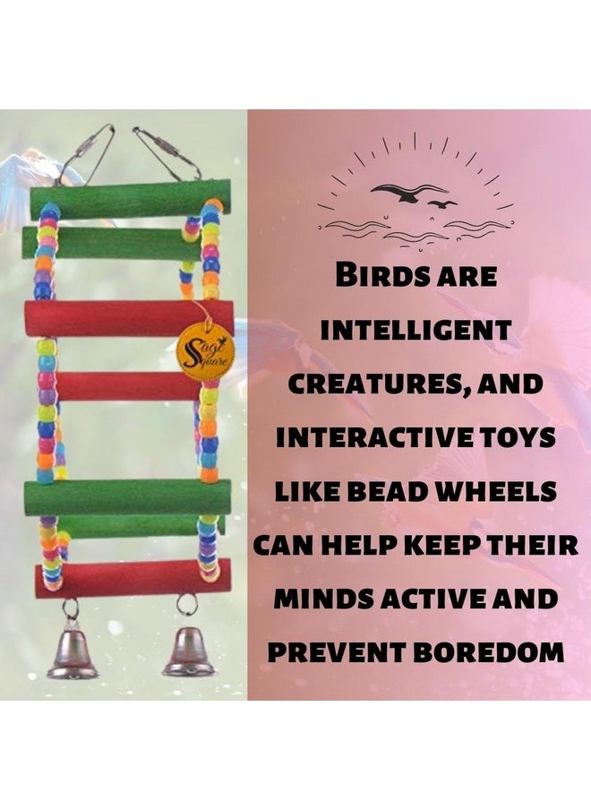 Sage Square Wooden Bead Swing Toy For Parrot With Giant Wheel - Playful Natural Wooden Bead Swing Toy For Budgies, Cockatiel, Lovebird, Sun Conure, Finch, African Grey, Canary, Cockatoo, Macaw Birds  - Image 4