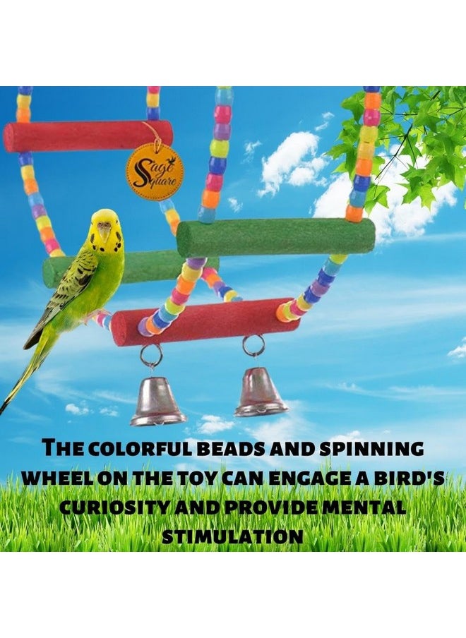 Sage Square Wooden Bead Swing Toy For Parrot With Giant Wheel - Playful Natural Wooden Bead Swing Toy For Budgies, Cockatiel, Lovebird, Sun Conure, Finch, African Grey, Canary, Cockatoo, Macaw Birds  - Image 3