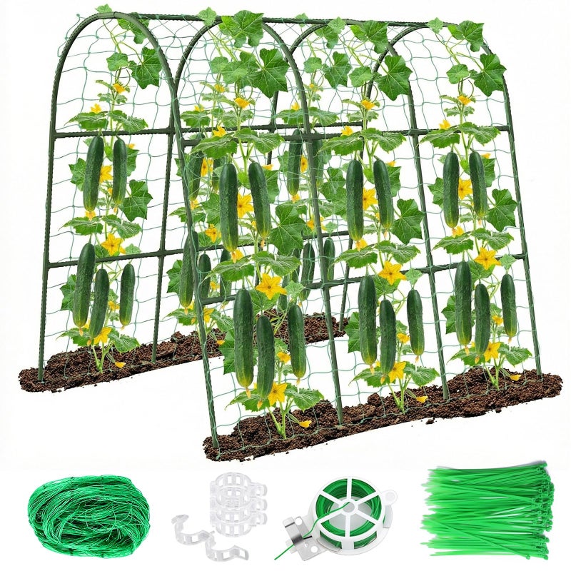 Eunice U-Shape Cucumber Trellis for Raised Bed - 47"x47"x22" Metal Garden Trellis with Net & Clips | Rust-Proof Plant Support for Cucumber, Tomato, Peas | Heavy-Duty Outdoor Climbing Plants Trellis - Image 1
