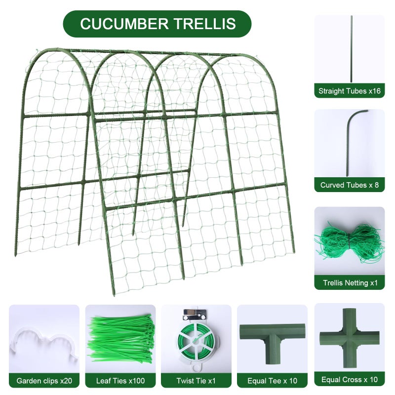 Eunice U-Shape Cucumber Trellis for Raised Bed - 47"x47"x22" Metal Garden Trellis with Net & Clips | Rust-Proof Plant Support for Cucumber, Tomato, Peas | Heavy-Duty Outdoor Climbing Plants Trellis - Image 2
