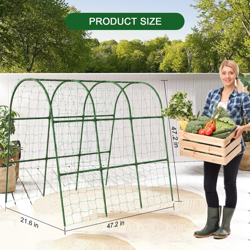 Eunice U-Shape Cucumber Trellis for Raised Bed - 47"x47"x22" Metal Garden Trellis with Net & Clips | Rust-Proof Plant Support for Cucumber, Tomato, Peas | Heavy-Duty Outdoor Climbing Plants Trellis - Image 3