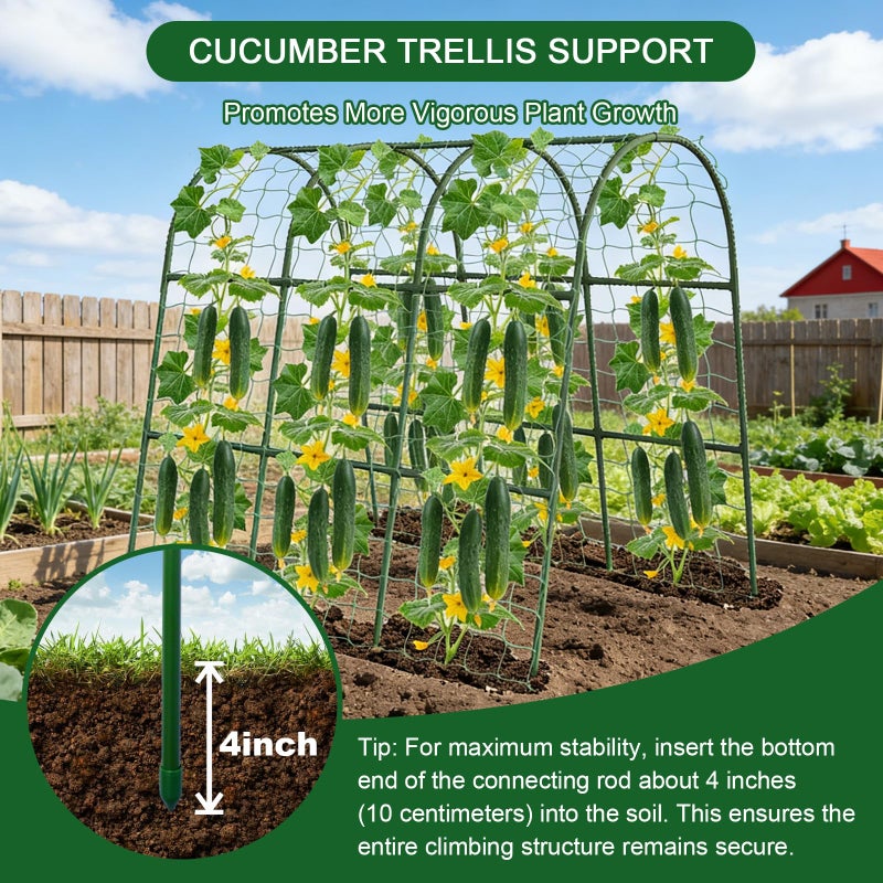 Eunice U-Shape Cucumber Trellis for Raised Bed - 47"x47"x22" Metal Garden Trellis with Net & Clips | Rust-Proof Plant Support for Cucumber, Tomato, Peas | Heavy-Duty Outdoor Climbing Plants Trellis - Image 4