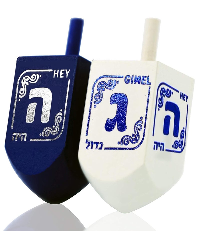 Izzy 'n' Dizzy Izzy n Dizzy Hanukkah Dreidels Extra Large Blue and White Wooden Dreidel 2 Pack - Image 3