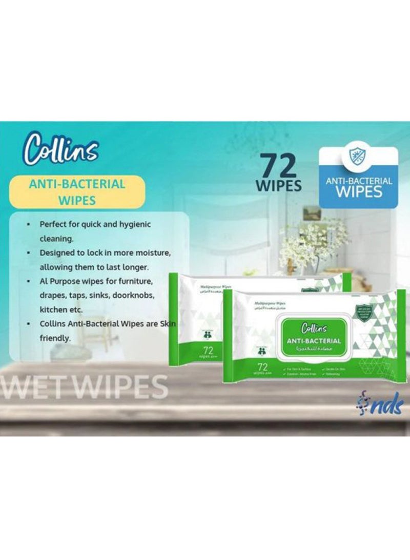 Collins Collins Antibacterial Wet Wipes Premium Quality 2 Pcs 72 Sheets Flip-top Unisex Baby Accessories in Green - Image 4