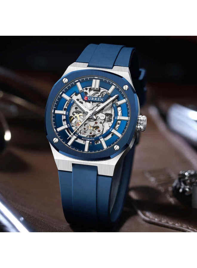 CURREN ساعة كيرين 8485 للرجال ساعة ميكانيكية بسيطة وعصرية بحزام سيليكون مقاومة للماء 3ATM - Image 2