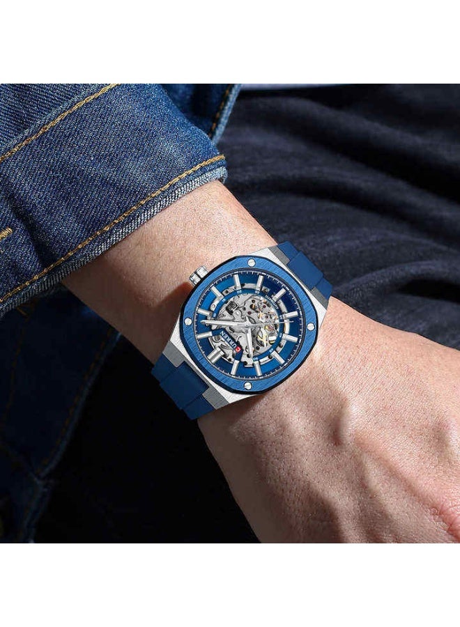 CURREN ساعة كيرين 8485 للرجال ساعة ميكانيكية بسيطة وعصرية بحزام سيليكون مقاومة للماء 3ATM - Image 3