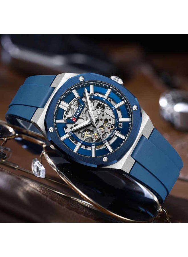 CURREN ساعة كيرين 8485 للرجال ساعة ميكانيكية بسيطة وعصرية بحزام سيليكون مقاومة للماء 3ATM - Image 1