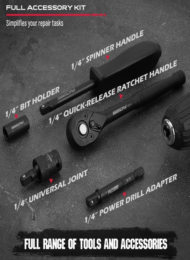 سيدي مجموعة مفكات براغي صدمية بمحرك 1/4 بوصة، 64 قطعة، طقم مقابس عميقة وضحلة Cr-V متري وSAE، رؤوس مفكات S2 كهربائية بمقبض سقاطة سريع الفك، وصلة عالمية، حامل رؤوس مفكات، محول مثقاب كهربائي - Image 5