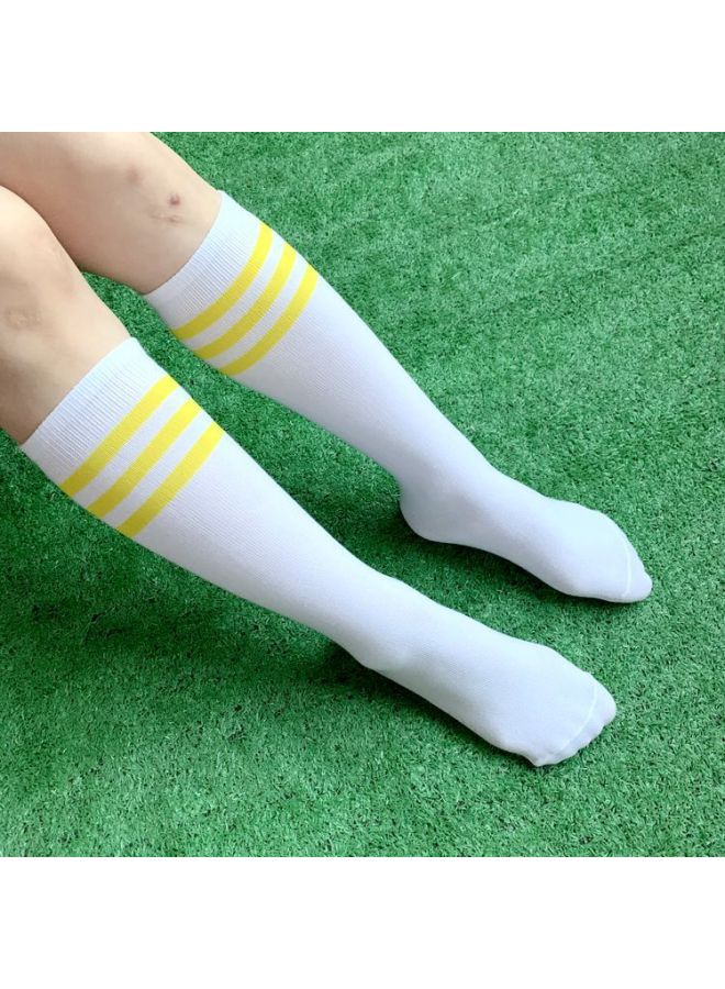 White Yellow Edge Children's Six One Tube Socks White Yellow Stripes Students Dance Performance Football Socks Sports Photography Calf Socks