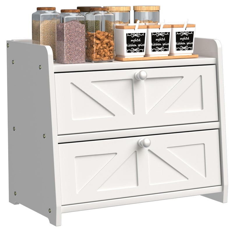 TQQDCI Bread Box for Kitchen Countertop, Double Layer Wooden Breadbox, Large Capacity Bread Storage Bin, Homemade Bread Storage Container, Farmhouse Breadbox Organizer, White - Image 1