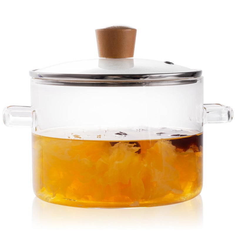Recceng Glass Pots for Cooking on Stove, 1.8L/60 OZ Clear Simmer Pot Potpourri, Glass saucepan with Lid, Cookware for Stovetop - Image 1