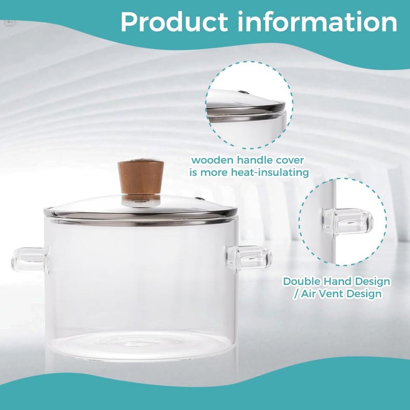 Recceng Glass Pots for Cooking on Stove, 1.8L/60 OZ Clear Simmer Pot Potpourri, Glass saucepan with Lid, Cookware for Stovetop - Image 4