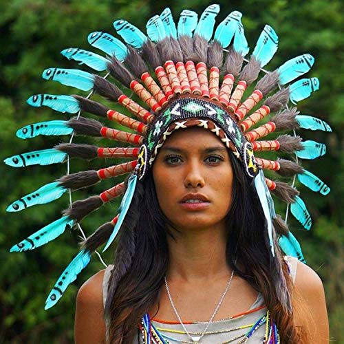 Novum Crafts Feather Headdress | Native American Indian Inspired | Turquoise - Image 4