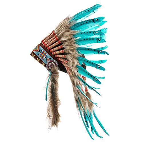 Novum Crafts Feather Headdress | Native American Indian Inspired | Turquoise - Image 1
