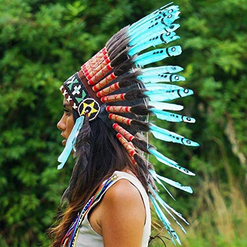 Novum Crafts Feather Headdress | Native American Indian Inspired | Turquoise - Image 2