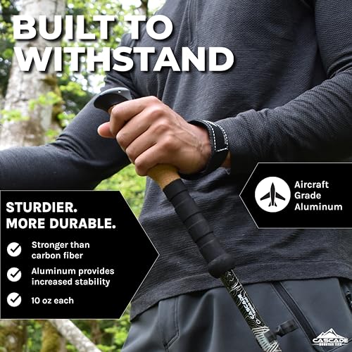 Cascade Mountain Tech Lightweight Aircraft-Grade Aluminum Trekking Poles with Extended Down Grip Plus Tip Kit, 2 Count (Pack of 1) - Image 2