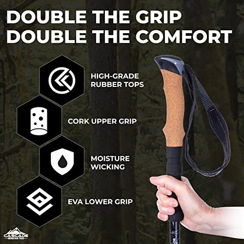 Cascade Mountain Tech Lightweight Aircraft-Grade Aluminum Trekking Poles with Extended Down Grip Plus Tip Kit, 2 Count (Pack of 1) - Image 4