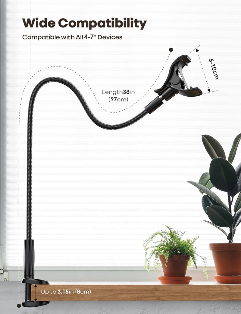 Lamicall Lamical Bed Phone Holder with Goose Neck Design - Latest Nylon Braided Flexible Arm, 38 Inch Length, 360° Adjustable Clip - Image 5