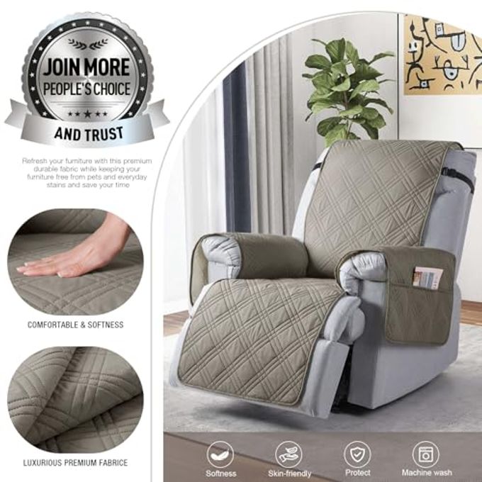 TAOCOCO 100% Waterproof Recliner Chair Cover, Non Slip Recliner Covers for Recliner Chair with Pocket, Washable Reclining Chair Cover Furniture Protector for Kids, Pets(Recliner Chair, Light Brown) - Image 5