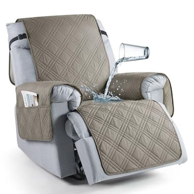 TAOCOCO 100% Waterproof Recliner Chair Cover, Non Slip Recliner Covers for Recliner Chair with Pocket, Washable Reclining Chair Cover Furniture Protector for Kids, Pets(Recliner Chair, Light Brown) - Image 1