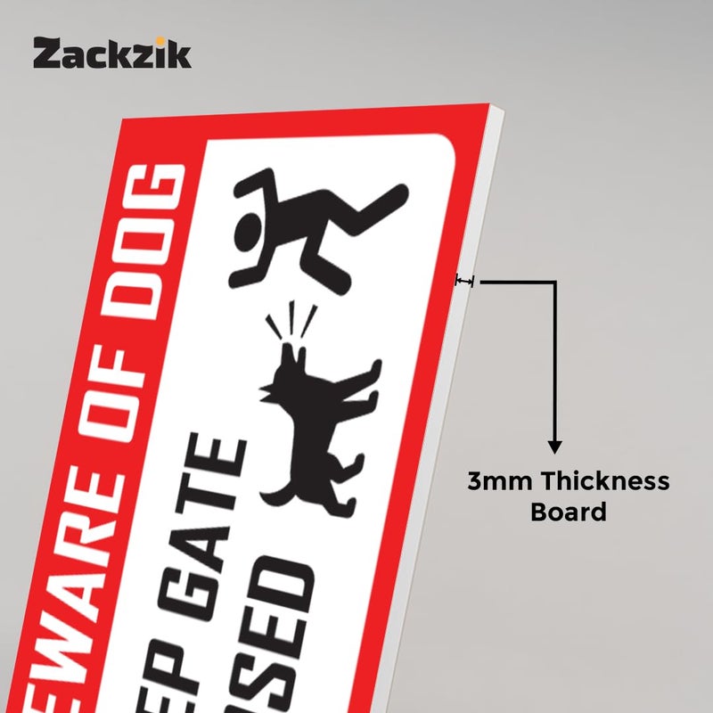 Zackzik Beware of Dog Sign Board for Gate, Fence, Wall – Caution Message for Intruders and Guests, Suitable for Outdoor Use (RED) - Image 2